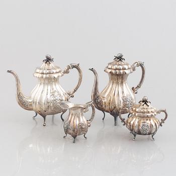 An Austrian silver coffee pot, tea pot, cream jug and sugar bowl, Vienna 1826.