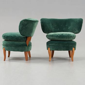 A pair of Otto Schulz easy chairs, probably JIO-möbler, Sweden circa 1950.