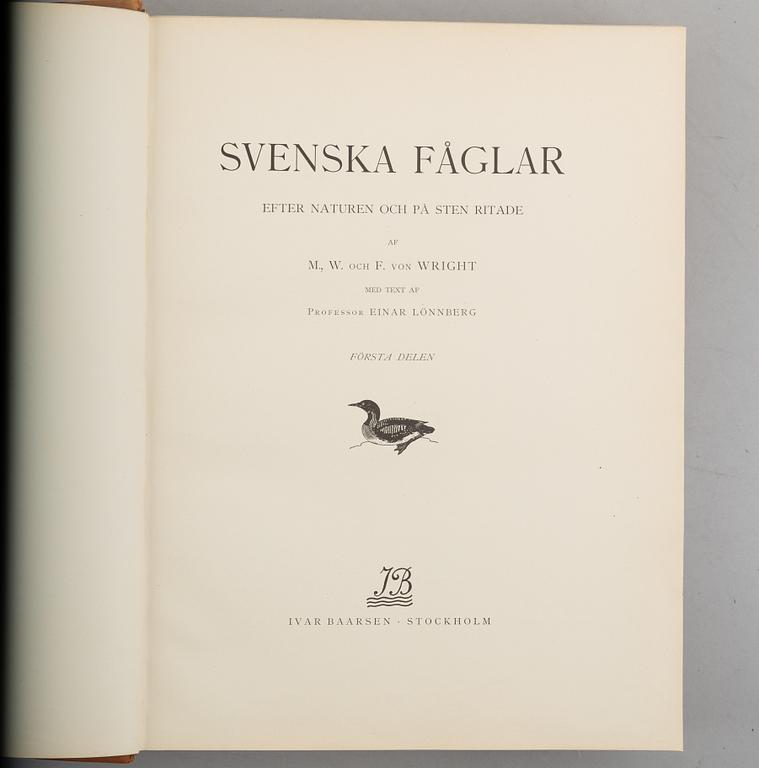 Bröderna von Wright, books 3 vol "Svenska fåglar", A. Börtzells tryckeri AB, Stockholm 1924-29.