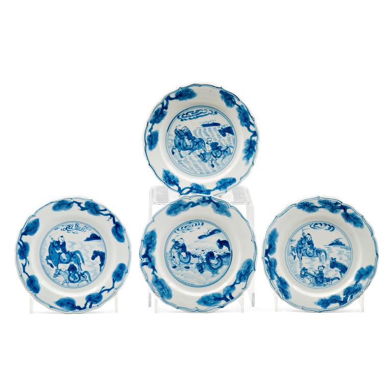 A set of four blue and white dishes, Qing dynasty, Kangxi (1662-1722).