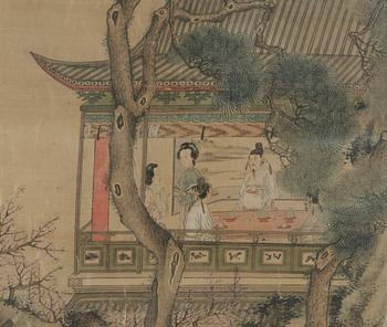 A silk painting laid on paper, Qing dynasty, 19th Century.