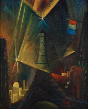 Gösta Adrian-Nilsson, "Christ revealed above the Eiffel Tower" (Kristus uppenbarar sig över Eiffeltornet (Kristus tillägnad)).