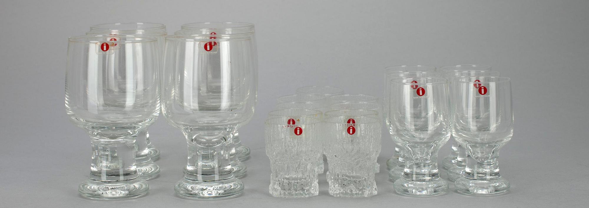 GLASSERVIS, 12+9 delar, "Joiku" samt "Aslak", Tapio Wirkkala, Iittala 1900-talets slut.