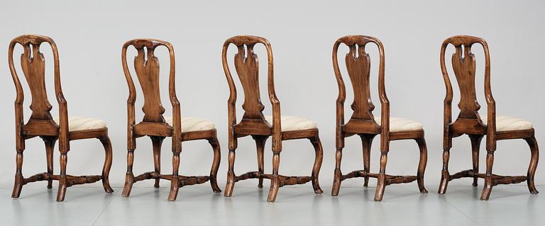 Five Swedish Rococo 18th Century chairs.