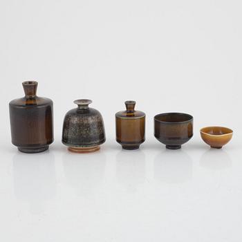 Berndt Friberg, three stoneware vases and two bowls, Gustavsbergs studio, including 1968.