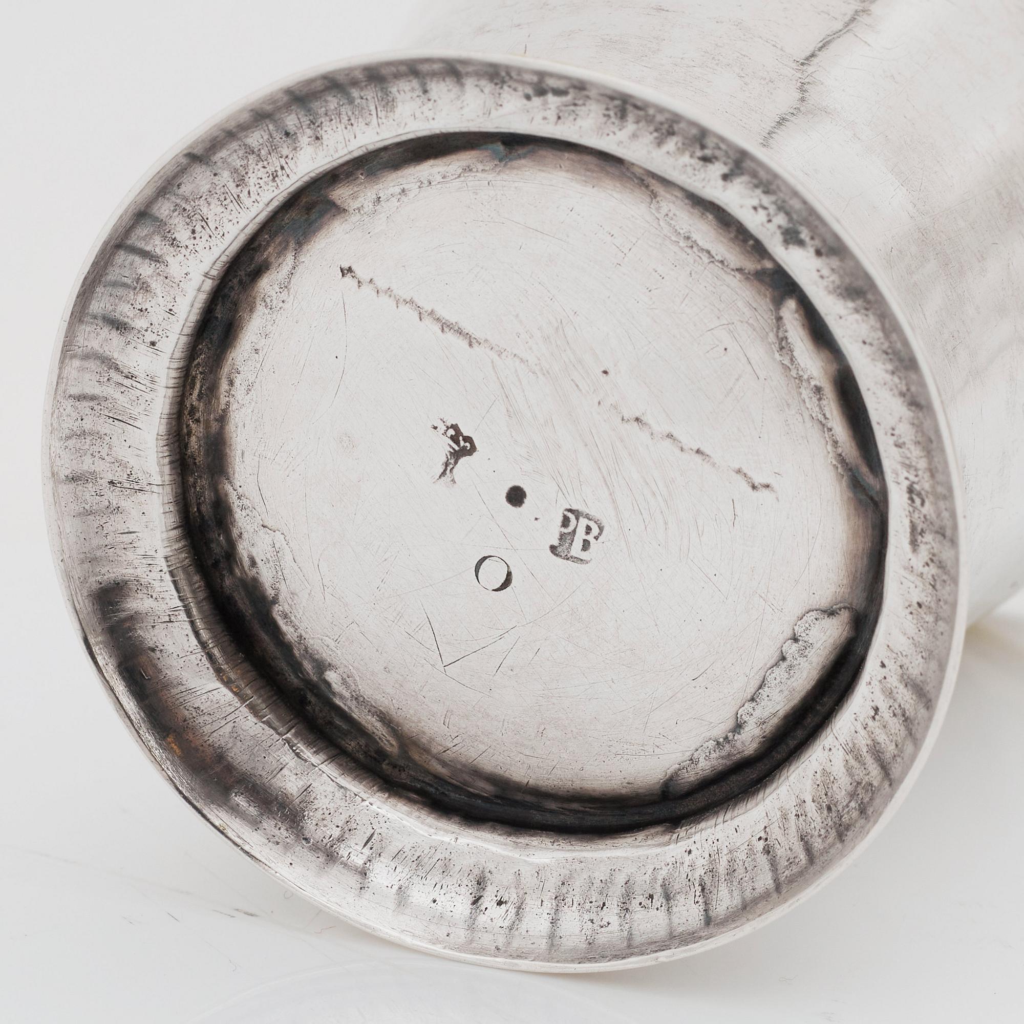 A Swedish early 18th century parcel-gilt silver beaker, mark of Petter Berendt, Stockholm 1702.