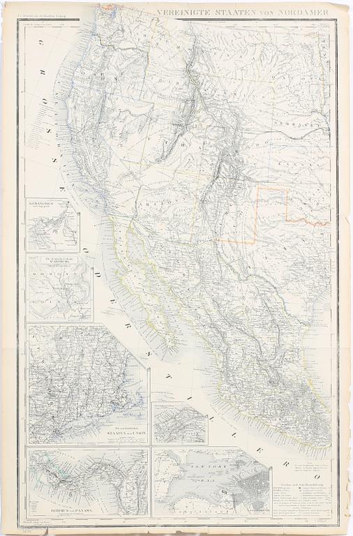 PARTI KARTOR, 7 st, bla världsdelarna och del av Nordamerika, Stein 1870-tal.