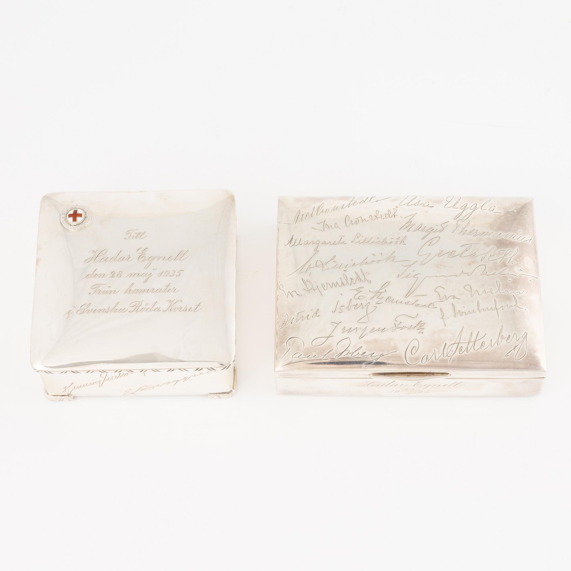 Cigarette cases 2 pcs, silver, CG Hallberg 1925 and 1934.