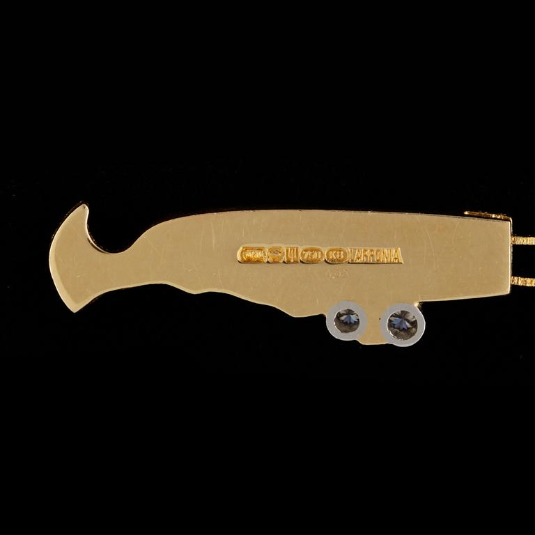 COLLIER, 18k guld med 2 briljantslipade diamanter tot ca0,06 ct. Lapponia, Finland, 1987. Vikt 8,2g.