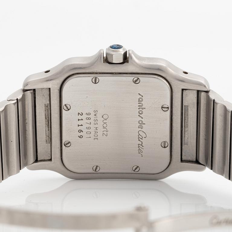 Cartier, Santos Galbeé, ca 1994. <b>Case size:</b> 29 x 29 mm
<b>Material:</b> steel
<b>Mov...