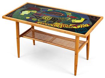 542. A Stig Lindberg enamel and birch sofa table, Gustavsberg, signed and dated 1952.