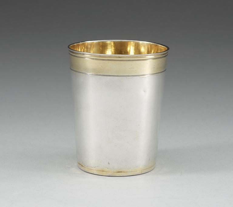 A Geraman 17th century parcel-gilt beaker, makers mark Ulrich Schnell, Augsburg 1660's.