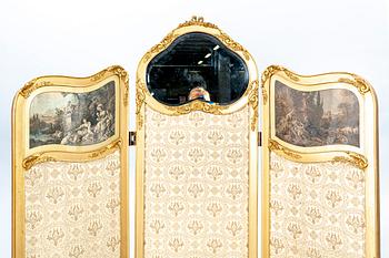 A Louis XV style folding screen around 1900.