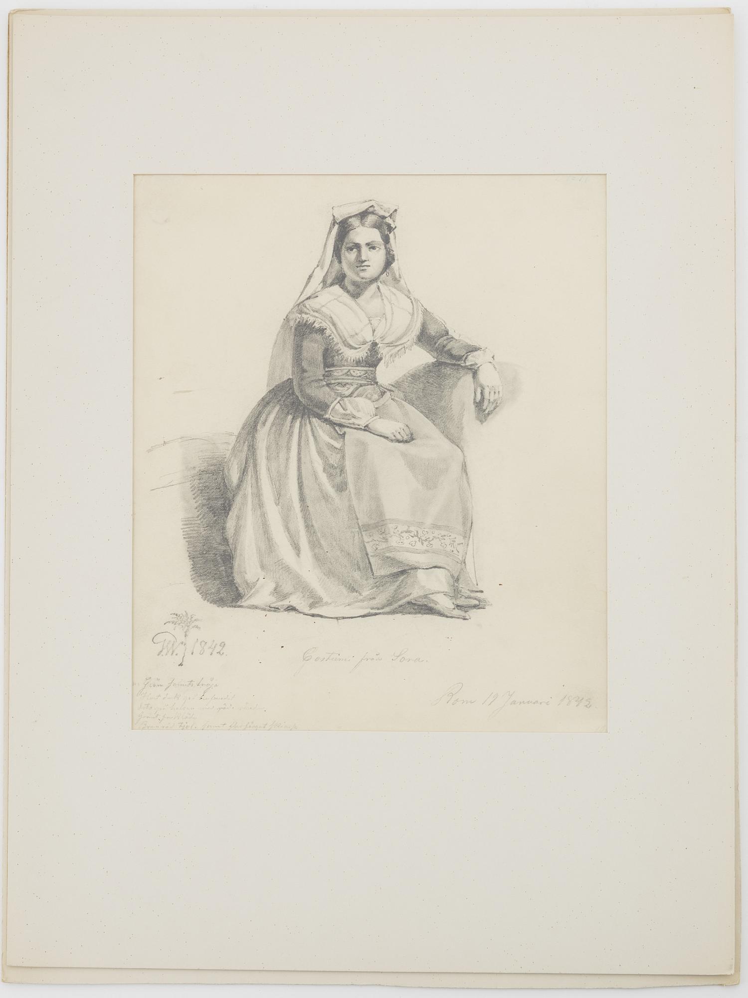 Gustaf Wilhelm Palm, blyertsteckningar, 3 st, signerade och daterade Roma 1842.