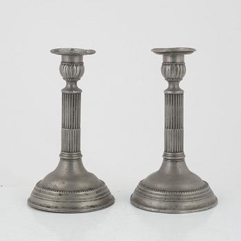 Carl Gustaf Malmborg, a pair of neoclassical pewter candlesticks, Stockholm, Sweden, 1805.
