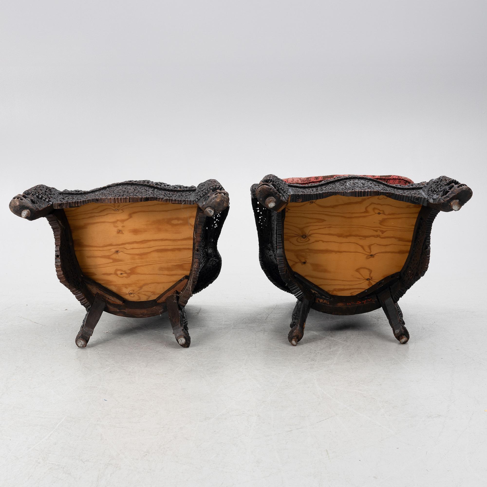 Fåtöljer, ett par, hardwood, Thailand, 1900-tal.