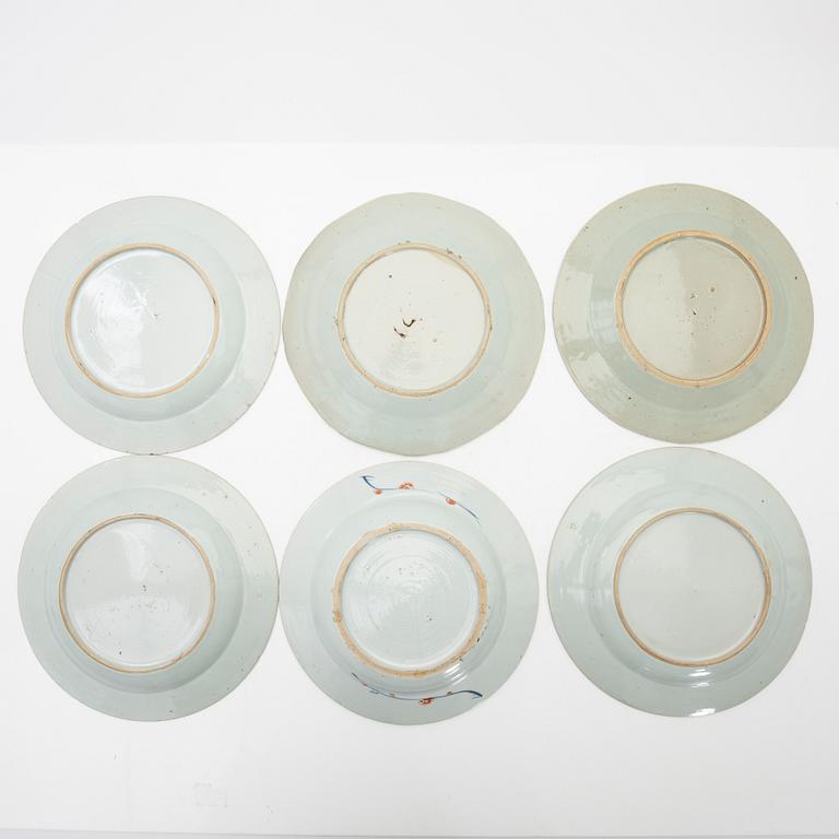 Tallrikar, 6 st, porslin, Kina, 17/1800-tal.