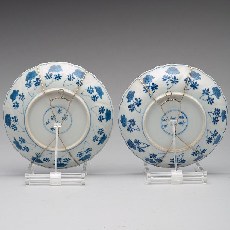 Two blue and white dishes, Qing dynasty, Kangxi mark and period (1662-1722).