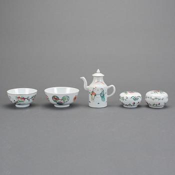 PARTI PORSLIN, 5 delar, Kina, 1800/1900-tal.