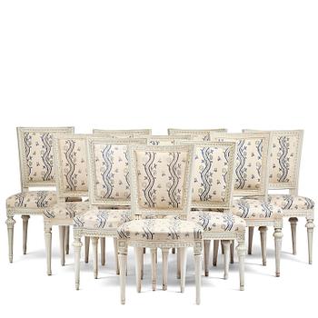 97. A matched set of ten late Gustavian chairs, (three signed by L Söderholm 1789-1794).