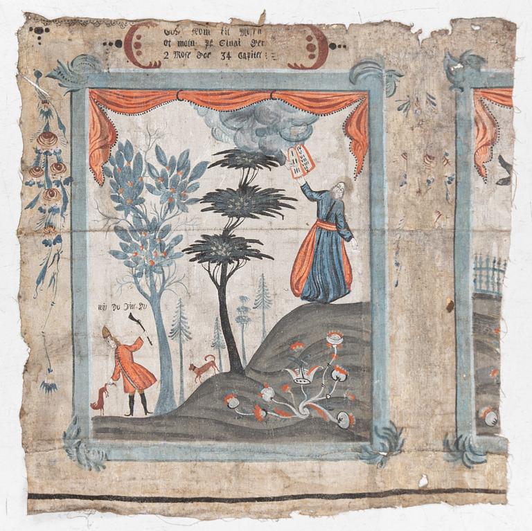 A nine-piece part folk art wall painting from Värmland, Sweden, late 18th century.