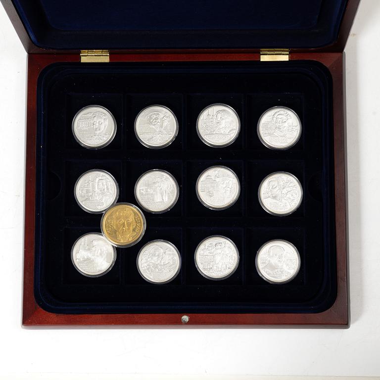 24 commemorative coins, sterling silver, 'Sveriges Regenter', Myntverket Moneta, 1999-2000.