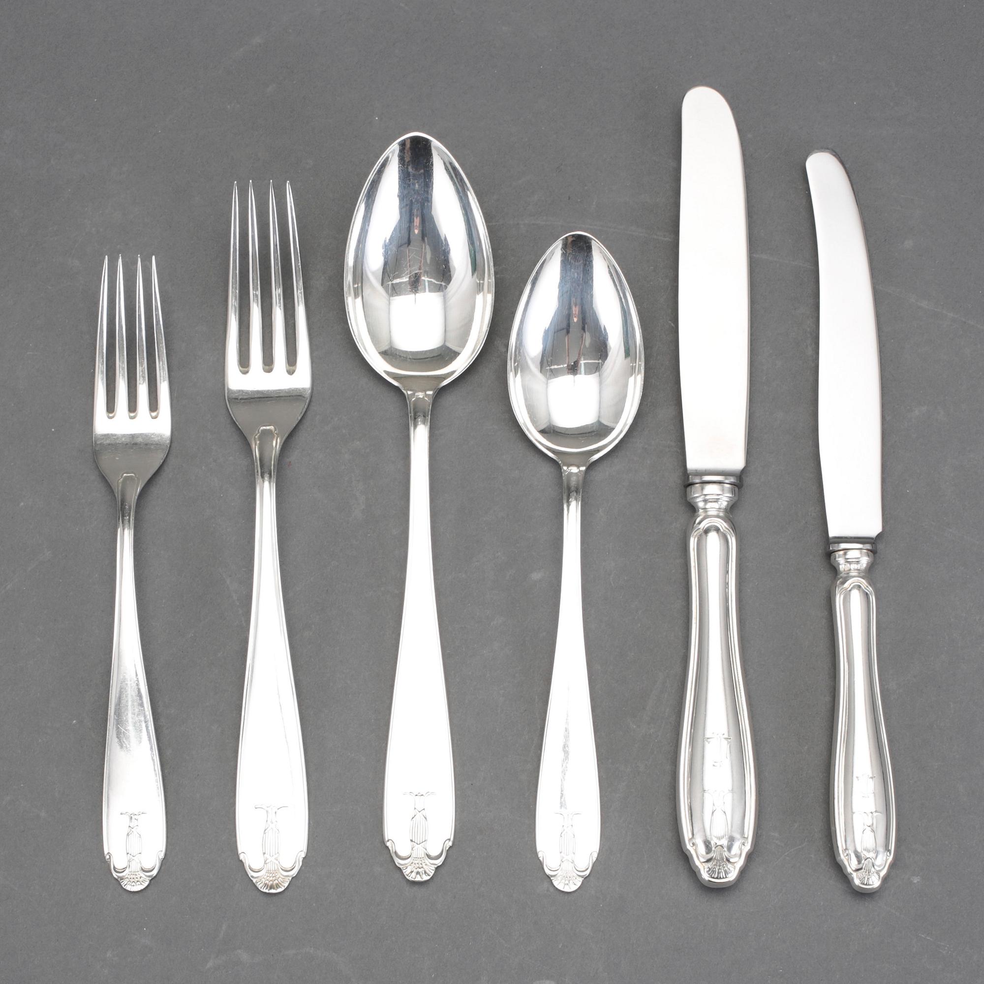 BESTICKSERVIS, 36 delar, silver, "Vasa", GAB, Stockholm 1927-1931. Total vikt ca 1705 gram.