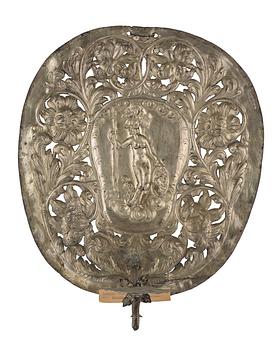 A set of four Swedish Baroque repoussé silvered brass reflector one-branch reflector plates, ca 1690-1700.