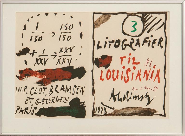 Pierre Alechinsky, "3 litografier till Louisiania" med mapp.