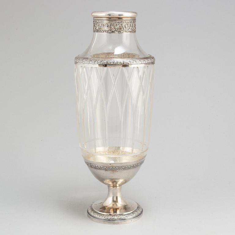 A silver mounted glass vase, probably France, first half of the 20th Century.