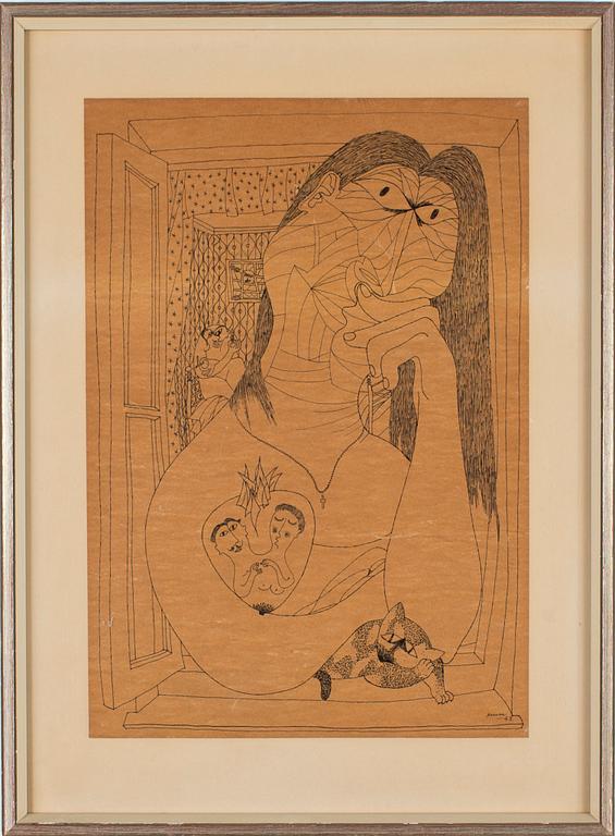 EGON MÖLLER-NIELSEN, tusch på smörpapper, signerad och daterad -43.