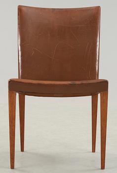 A Bruno Mathsson oak and brown leather chair, Karl Mathsson, Värnamo 1940's.