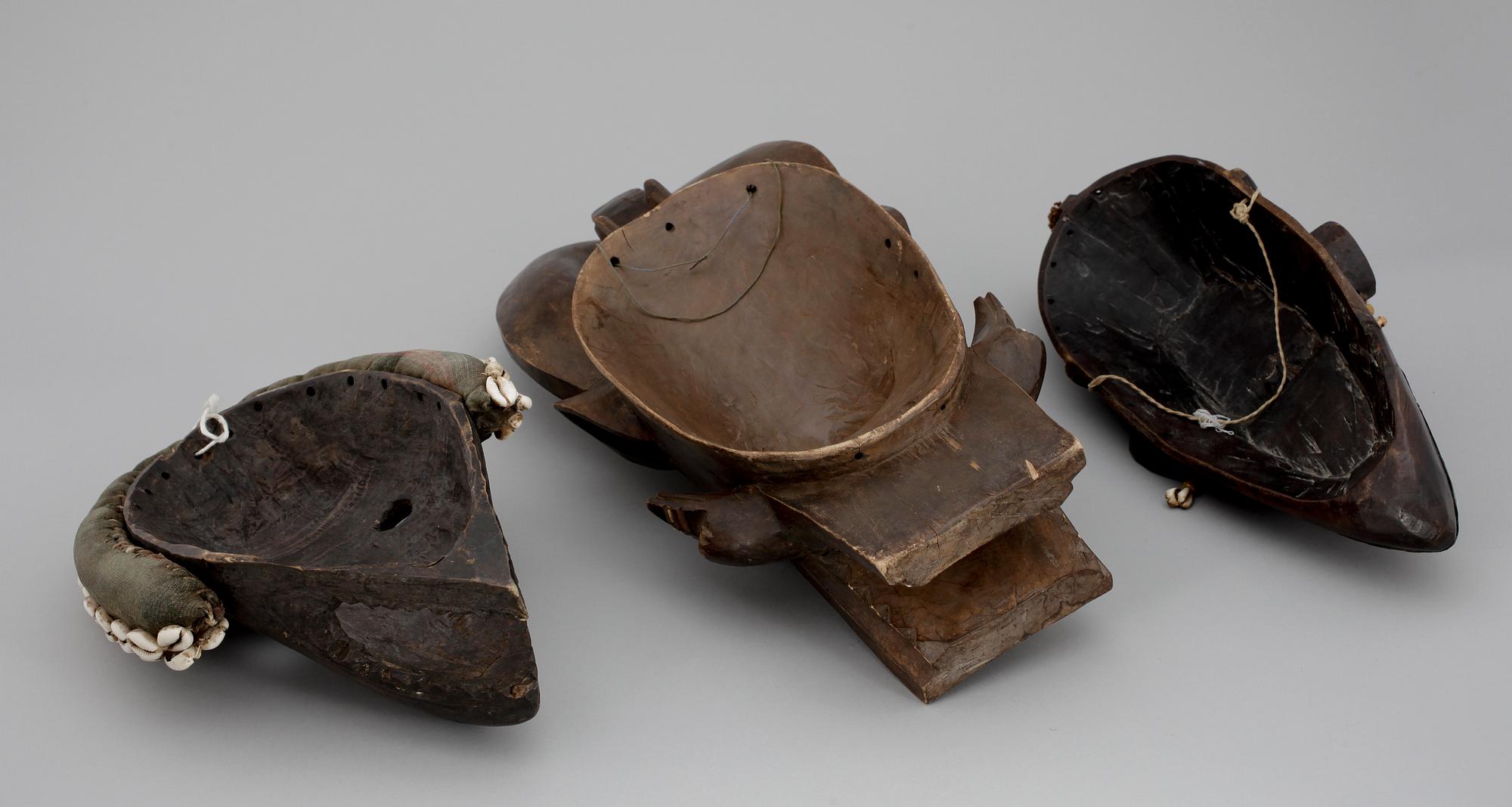 MASKER, 3 st. Afrika. 1900-talets andra hälft.