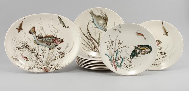 SERVISDELAR, 11 st, flintgods, "Fish" Johnson Bros. England, 1900-talets andra hälft.