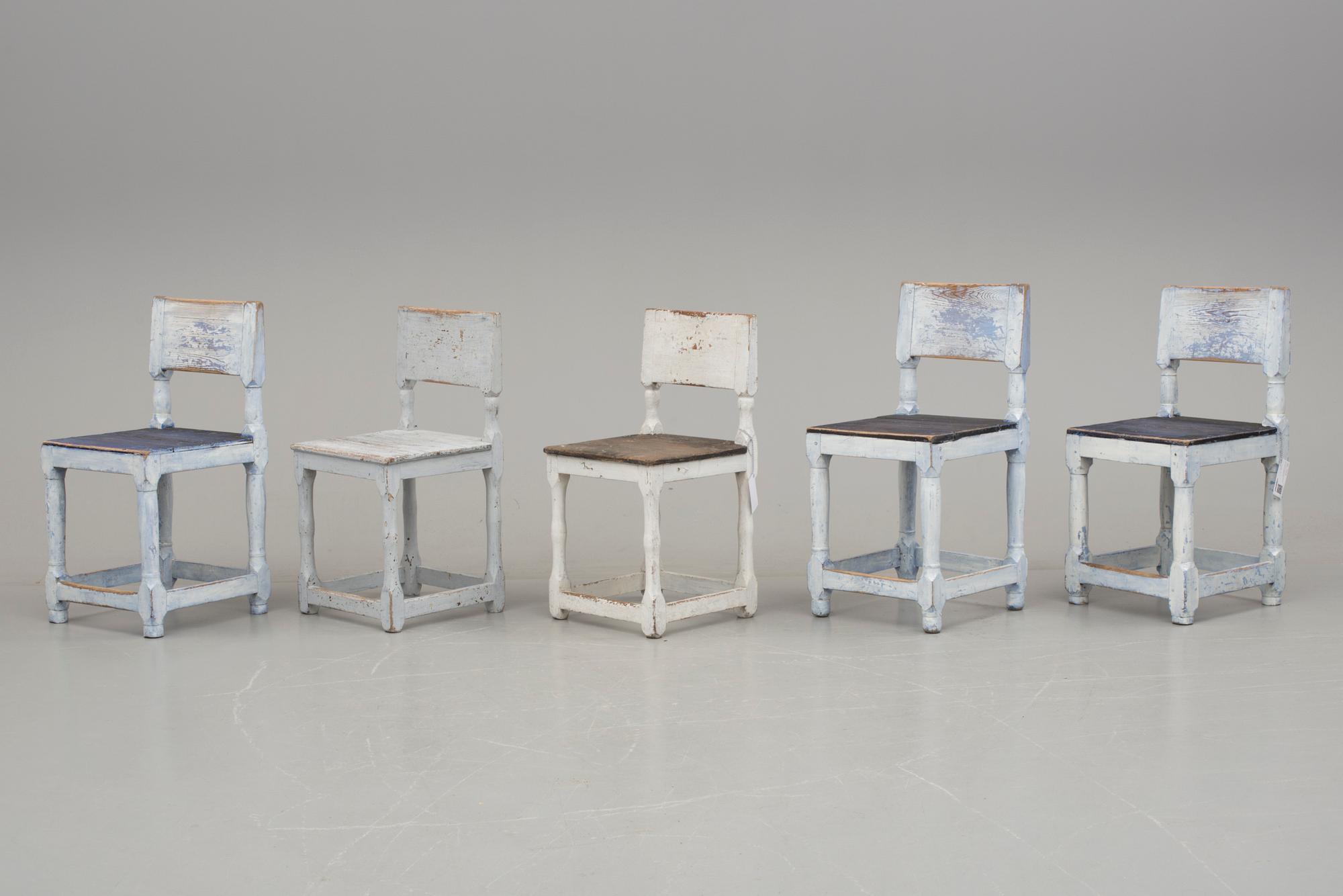 STOLAR, 5 stycken, provinsarbeten i barock, 1700-/1800-tal.