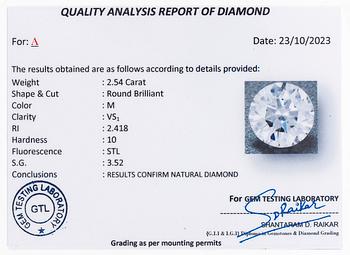 A 14K white gold ring with a brilliant-cut diamond ca. 2.54 ct according to certificate.