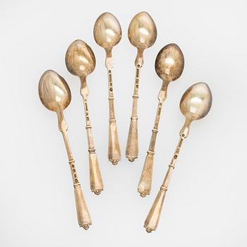 A set of six silver and enamel spoons, P. Hertz, Denmark 1893.