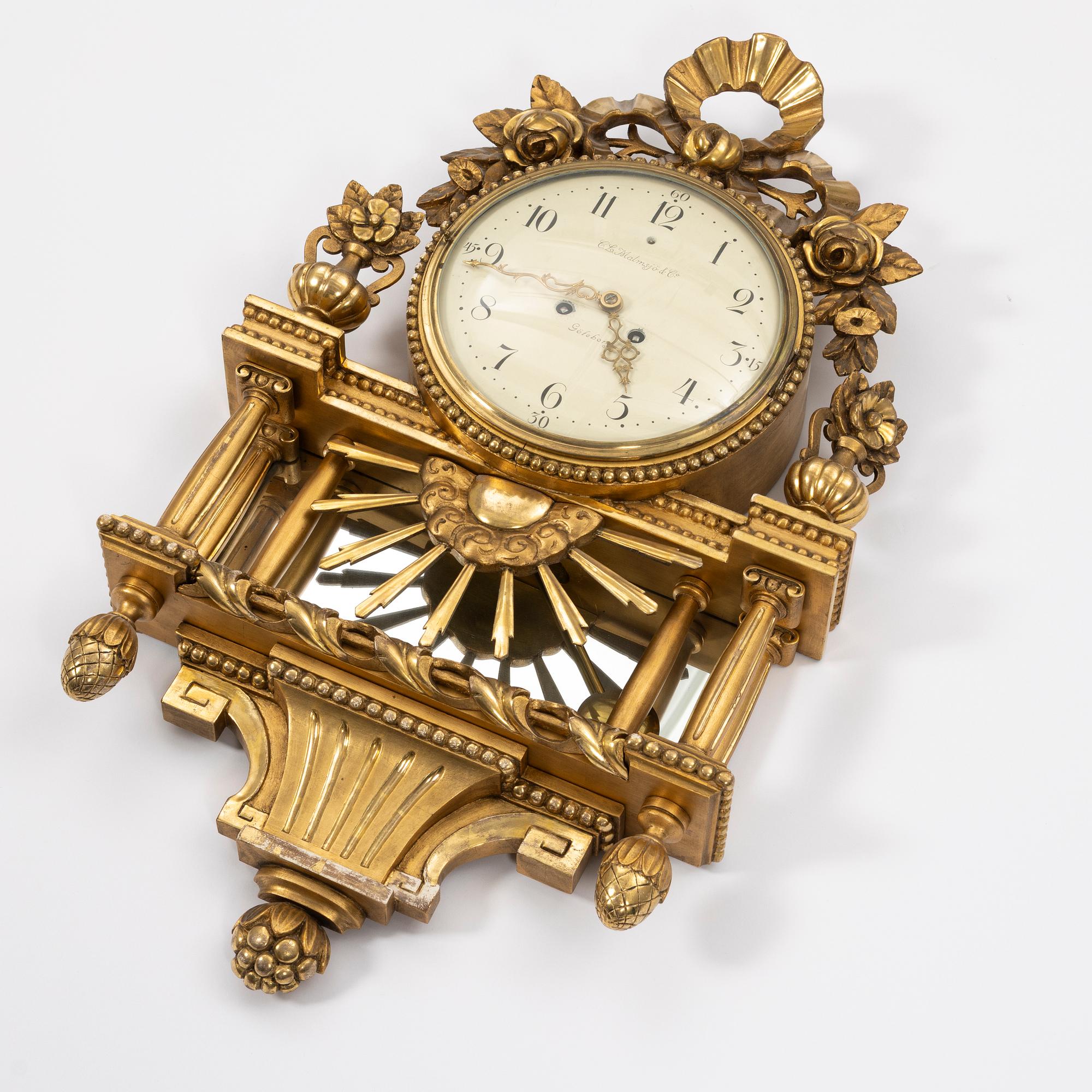 Wall clock, Gustavian style, C.L. Malmsjö & Co, Gothenburg.