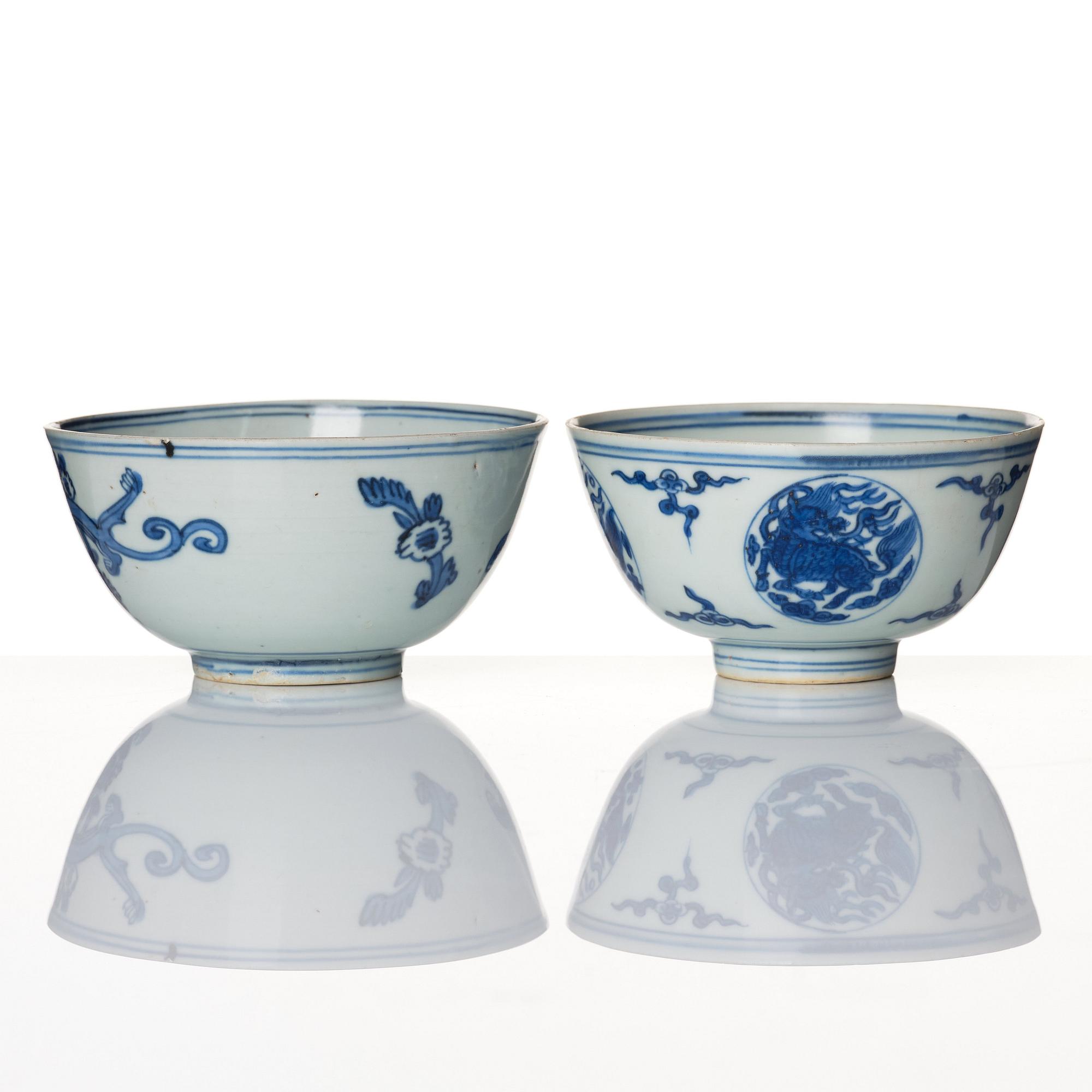 Two blue and white bowls, Ming dynasty, (1368-1644).