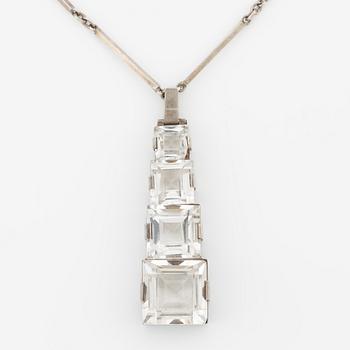 Necklace in silver with faceted rock crystal, Stigbert.