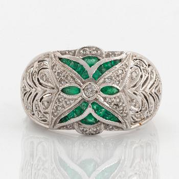 Eight-cut diamond and emerald ring.