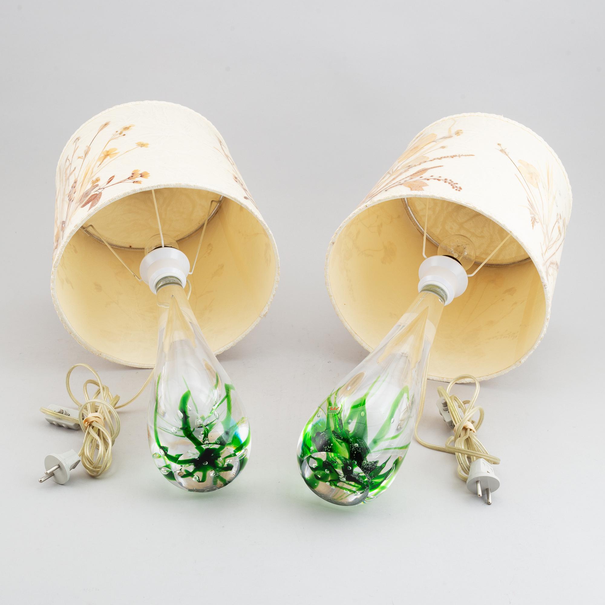 A pair of glass table lamps, Vicke Lindstrand, Kosta, signed.