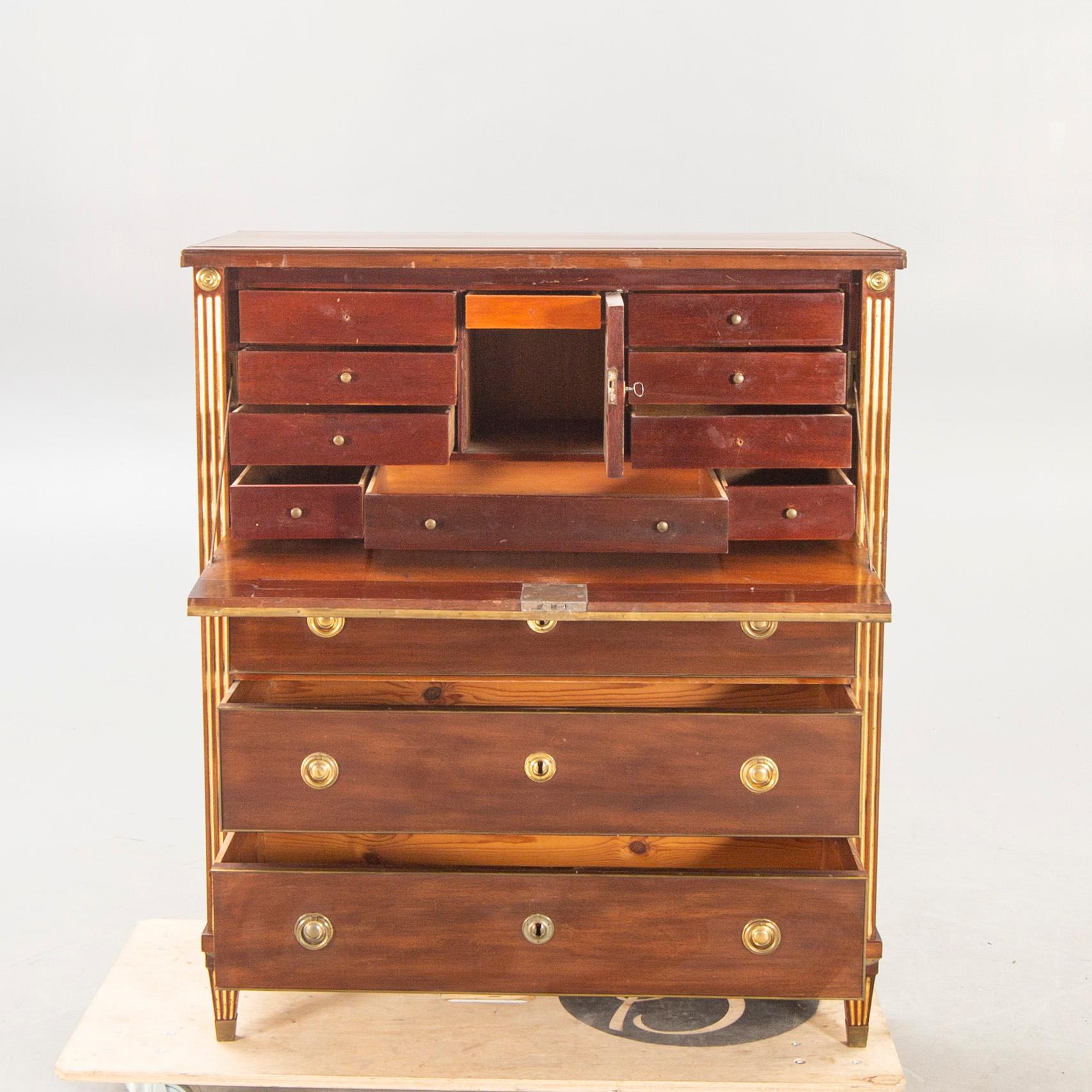 A late Gustavian mahogany escritoire around 1800.