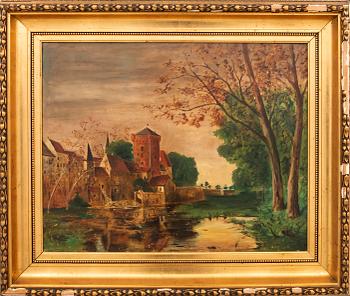 Unknown artist 19th/20th century, Castle with moat.