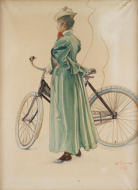 Carl Larsson, Fru Grosshandlare Eriksson/Kvinna vid cykel (study for "Skolungdomens korum" at Ladugårdsgärde).