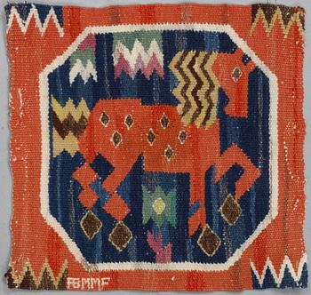 Märta Måås-Fjetterström, "Röd häst", a textile, ca 37,5 x 38,5 cm, signed AB MMF.