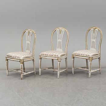 A set of three Gustavian chairs. Late 18th century.