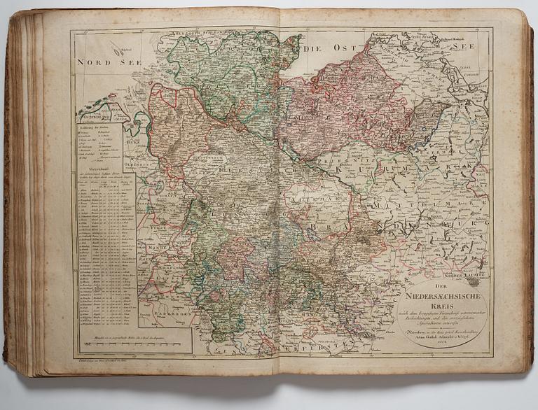 Atlas, Nürnberg 1797. med 34 kolorerade kopparstick.