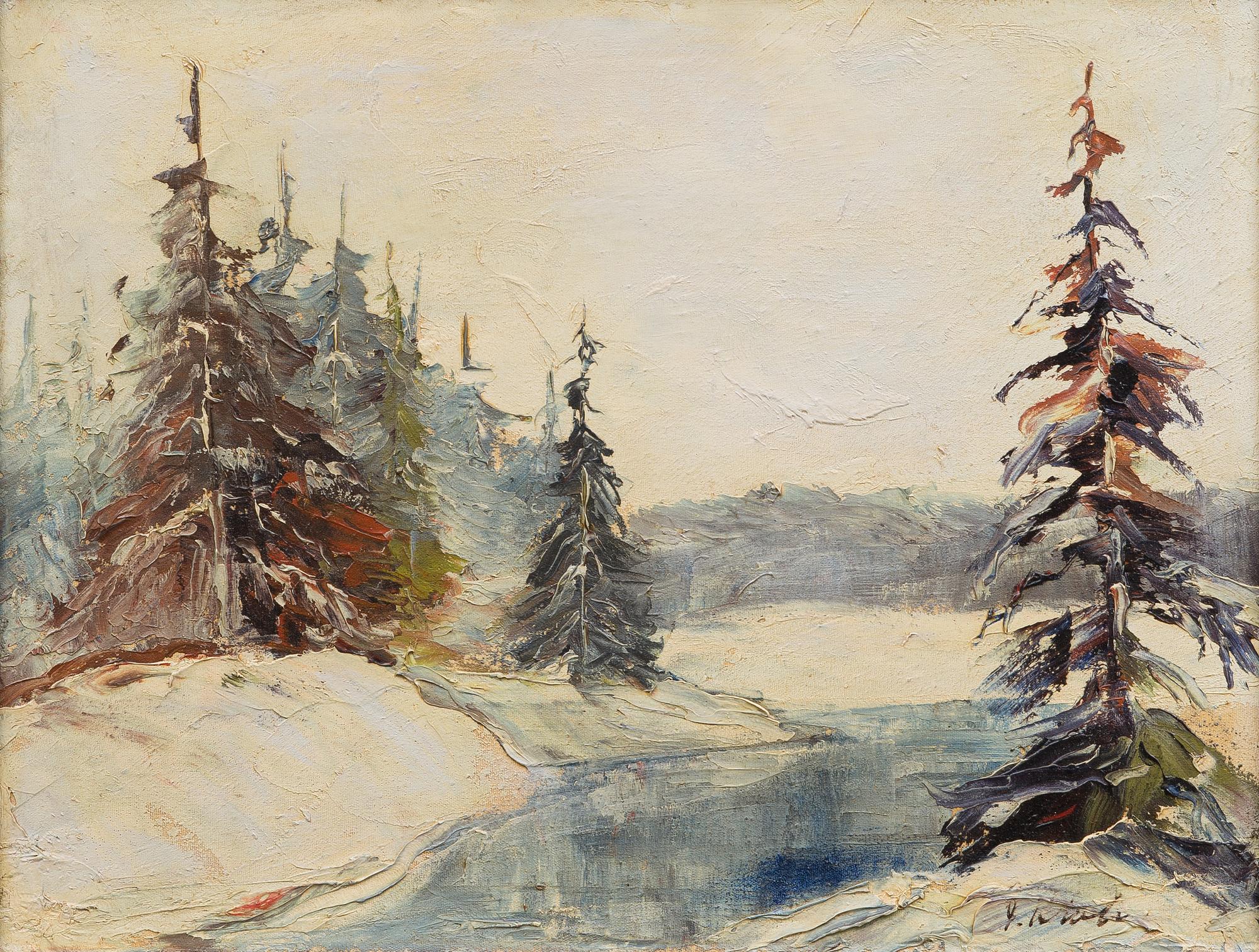 ERNST KROHN, öljy kankaalle, kiinnitetty levylle.