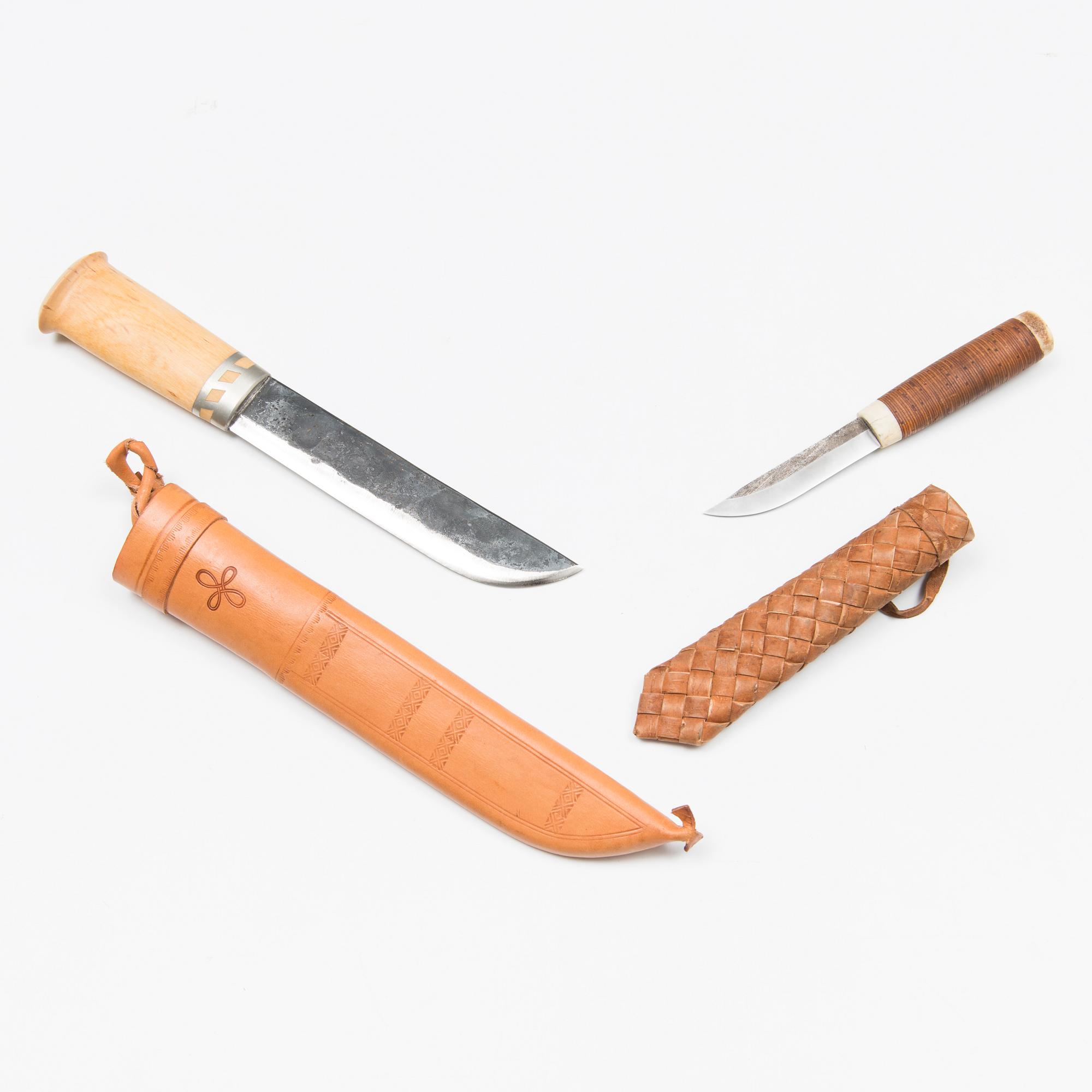 Two Finnish Puukko knives, latter half of the 20th Century.